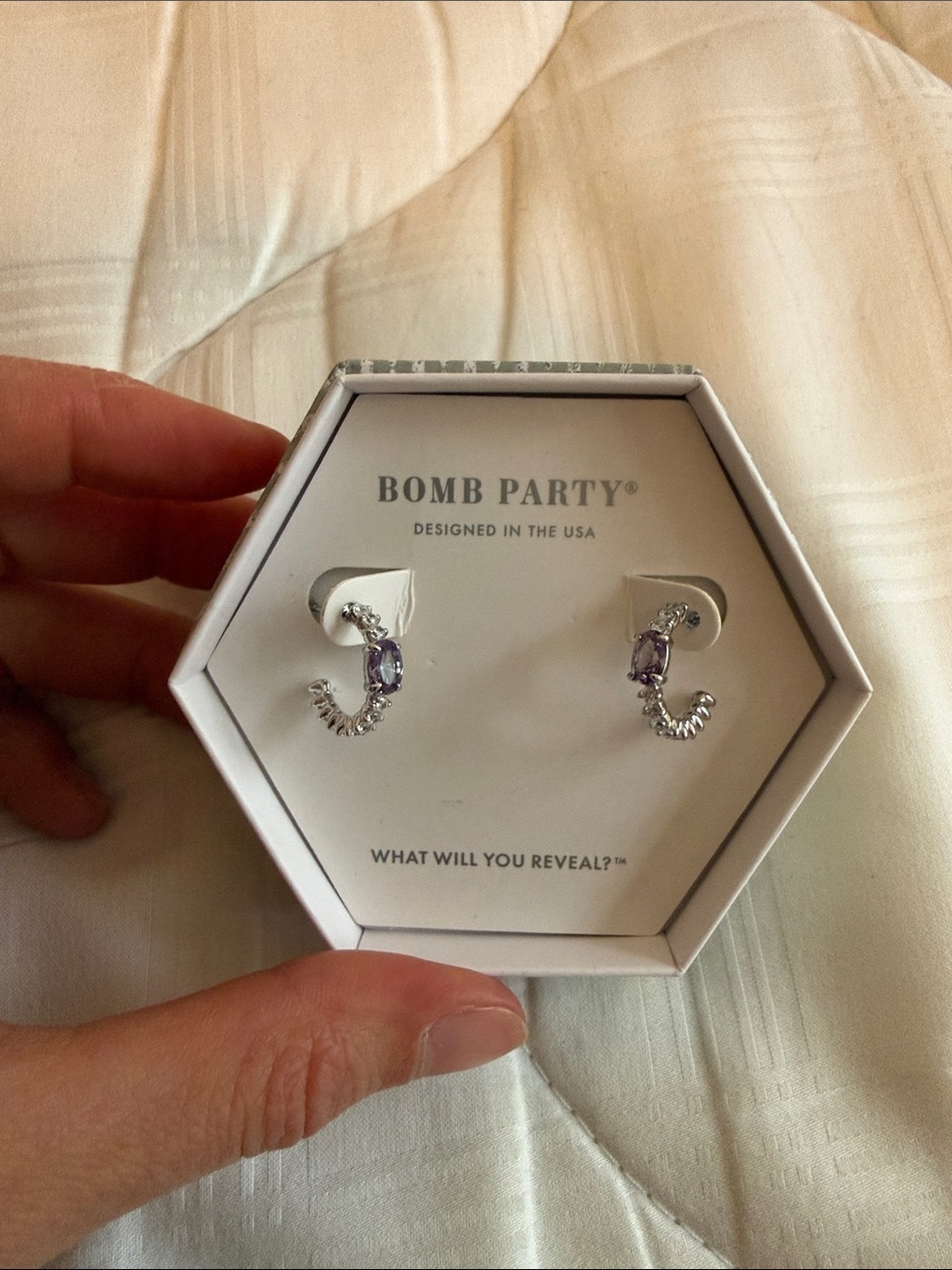 Bomb Party Silver Earrings with Light Purple Stones